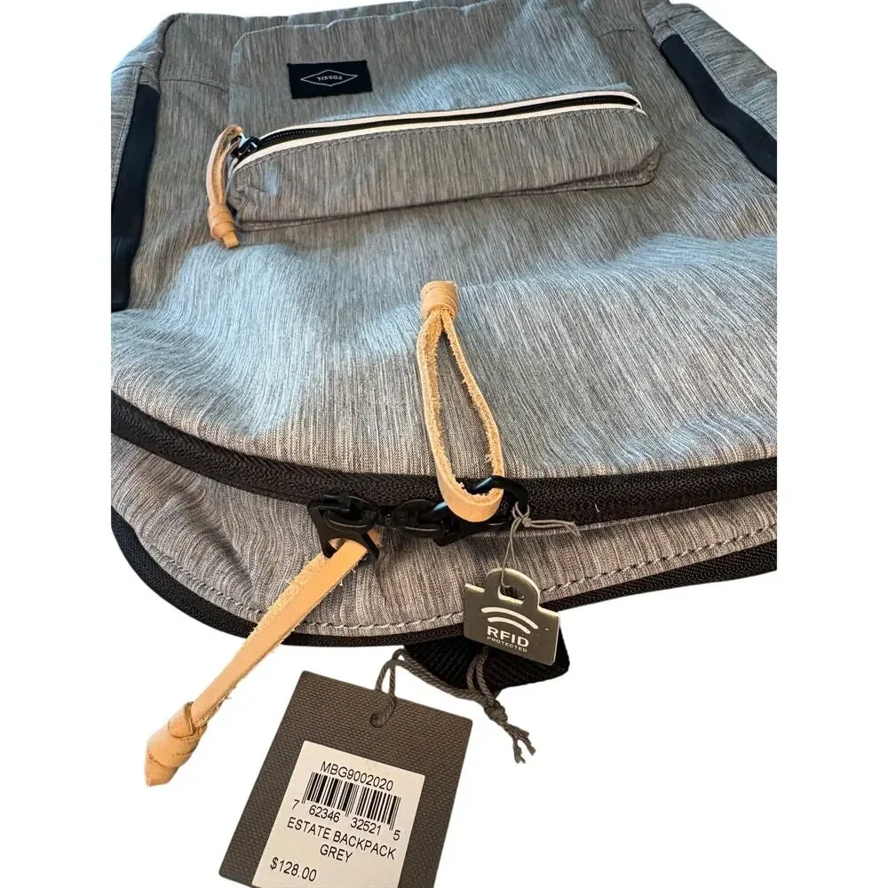 NWT Fossil Gray Estate Backpack RFID Protection Zip Pouch Minimalist Tech Style